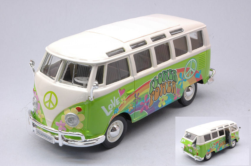 VW VAN SAMBA FLOWER POWER HIPPIE LINE GREEN/WHITE 1:25 - Maisto - MI32301P