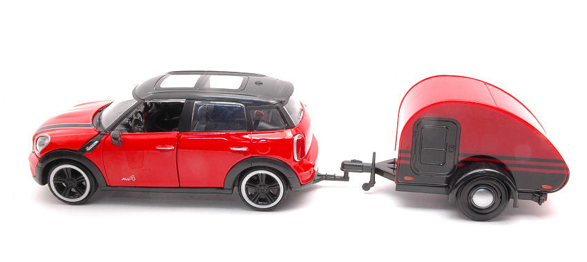 MINI COOPER S COUNTRYMAN WITH CAMPER TRAILER RED/BLACK 1:24 - MotorMax - MTM79761