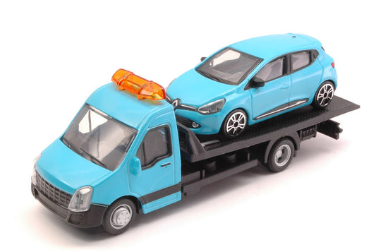 RENAULT CLIO + FLATBED TRANSPORTER 1:43 - Burago - BU31401