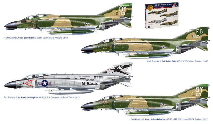 F-4 C/D/J PHANTOM USA-US NAVY VIETNAM ACES DECALS x 4 VERSIONI KIT 1:72 - Italeri - IT1373