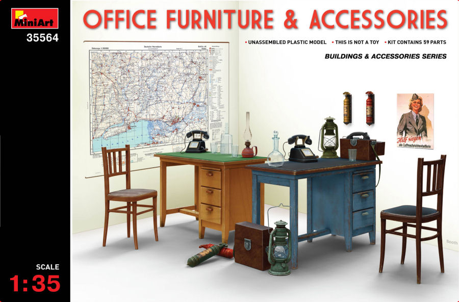 OFFICE FORNITURE & ACCESSORIES SET KIT 1:35 - Miniart - MIN35564