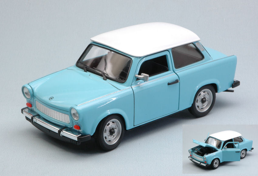 TRABANT 601 1964-1990 LIGHT BLUE W/WHITE ROOF 1:24 - Welly - WE24037SBL