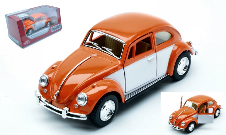 VW CLASSIC BEETLE 1967 ORANGE/WHITE BOX cm 12 - Kinsmart - KT5373WO