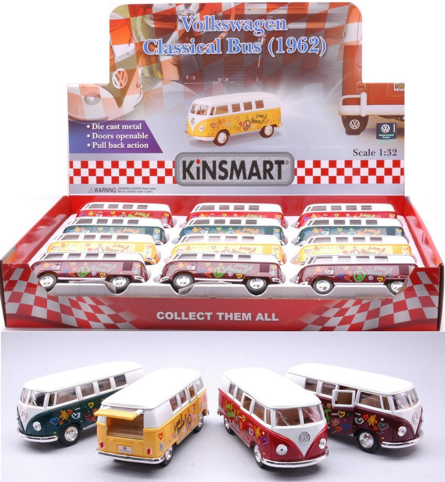 VW CLASSICAL BUS W/FLOWERS COL.ASS.cm 12 (5060DF) 1:32 - Kinsmart - KT840