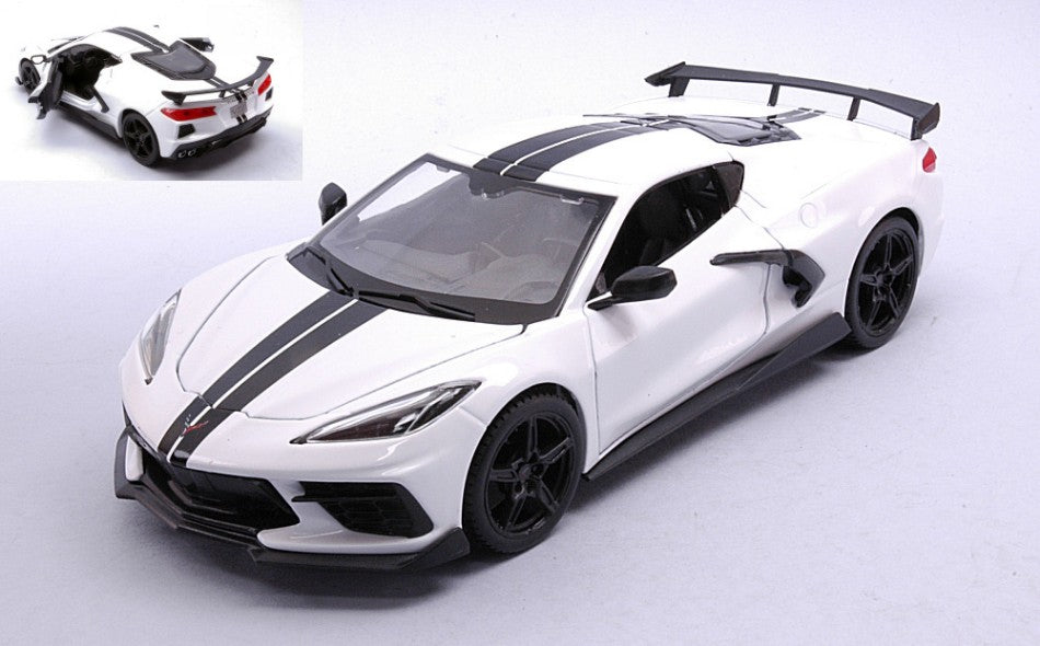 CHEVROLET CORVETTE STINGRAY COUPE' HIGH WING 2020 WHITE 1:24 - Maisto - MI31534W