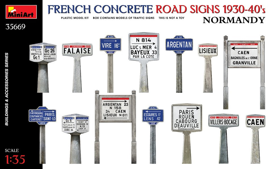 FRENCH CONCRETE ROAD SIGNS 1930-40s NORMANDY KIT 1:35 - Miniart - MIN35669