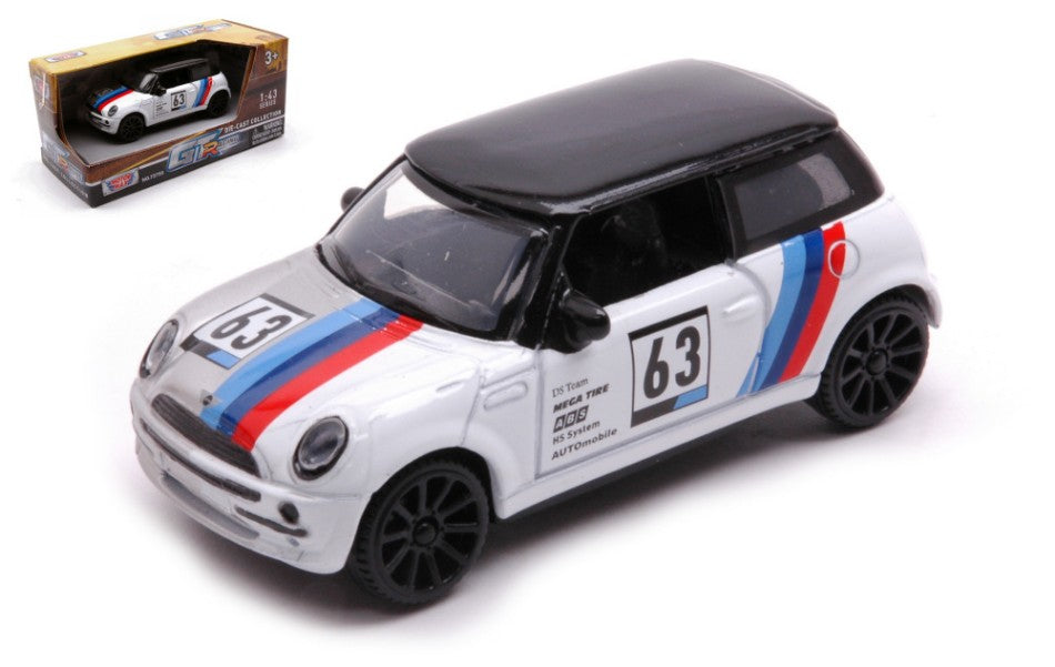 MINI COOPER N.63 GT RACING WHITE/BLACK/BLUE RED 1:43 - MotorMax - MTM79415