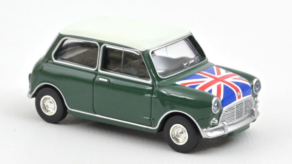 MINI COOPER S 1964 ALMOND GREEN AND FLAG ON BONNET 1:54 - Norev - NV310524