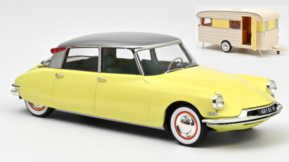 CITROEN DS 19 1960 YELLOW & CARAVAN DIGUE PANORAMIC 1:18 - Norev - NV181762