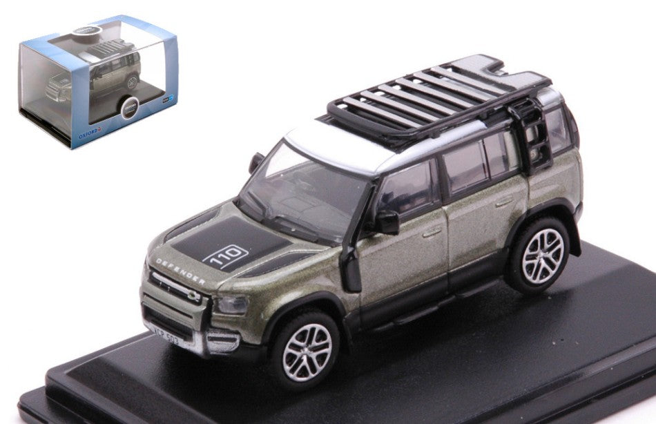 NEW LAND ROVER DEFENDER 110 METALLIC GREEN W/WHITE ROOF 1:76 - Oxford - OXF76ND110003
