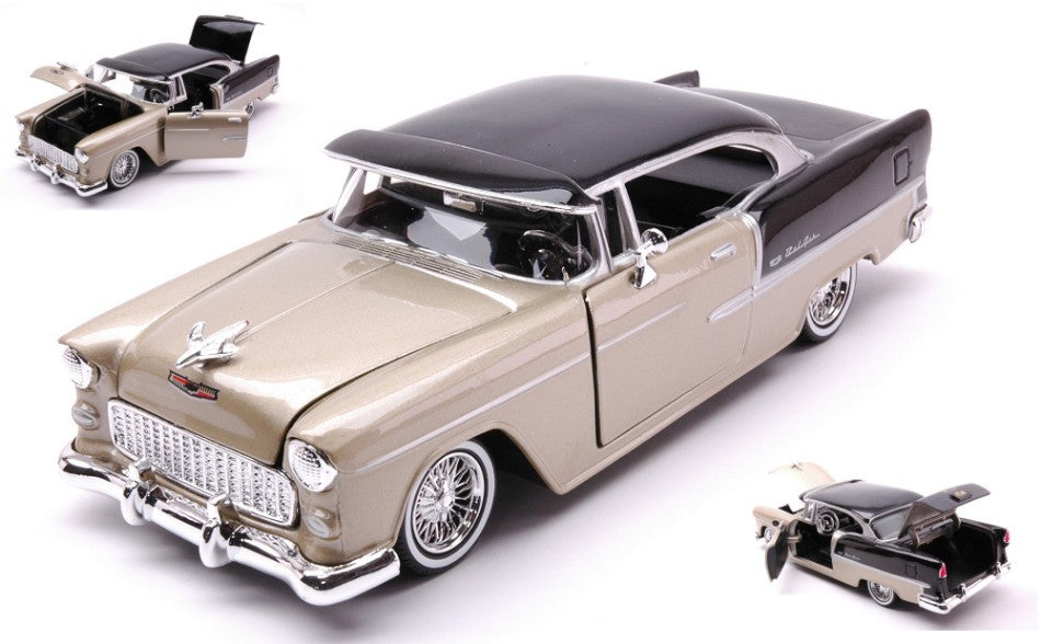 CHEVROLET BEL AIR "GET LOW" SERIES 1955 GOLD BROWN/BLACK 1:24 - MotorMax - MTM79031