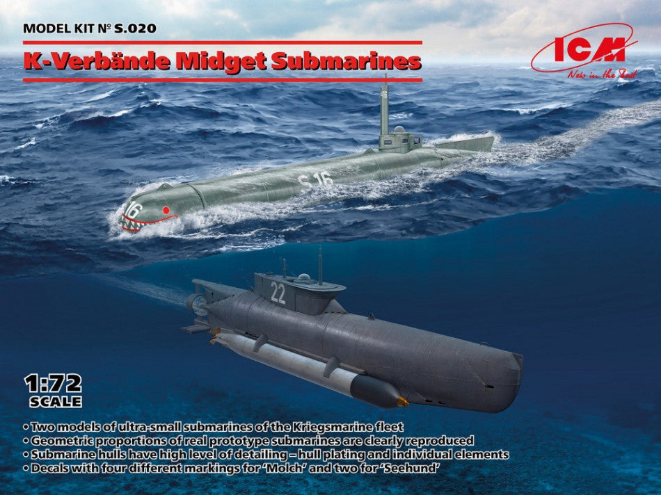 K-VERBANDE MIDGET SUBMARINES SEEHUND AND MOLCH KIT 1:72 - ICM - ICMS020
