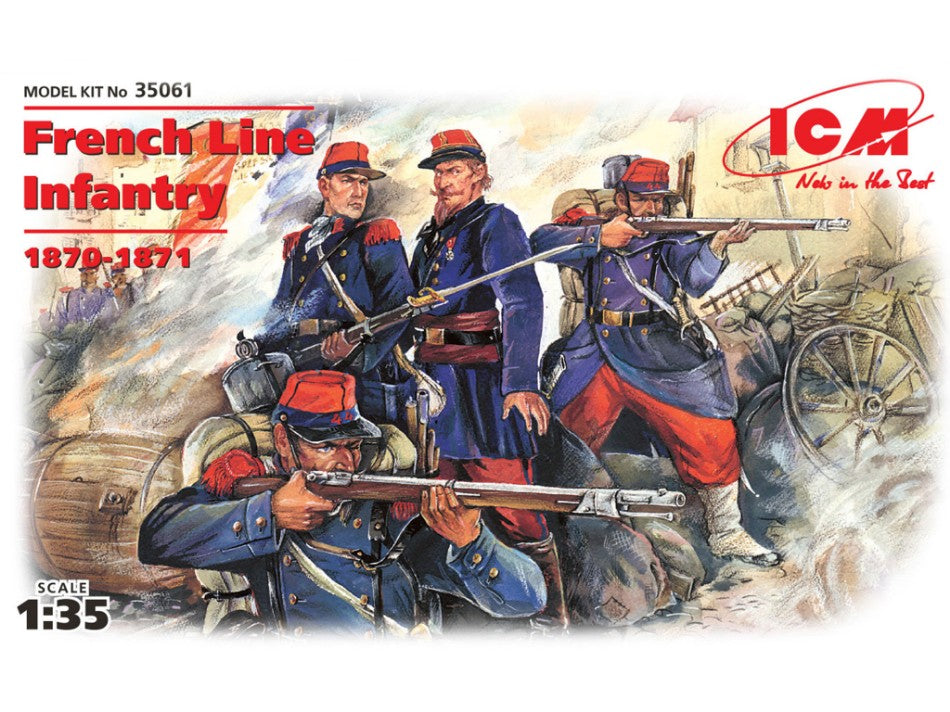 FRENCH LINE INFANTRY 1870-1871 4 FIGURES 1 OFFICER+ 3 SOLDIERS KIT 1:35 - ICM - ICM35061