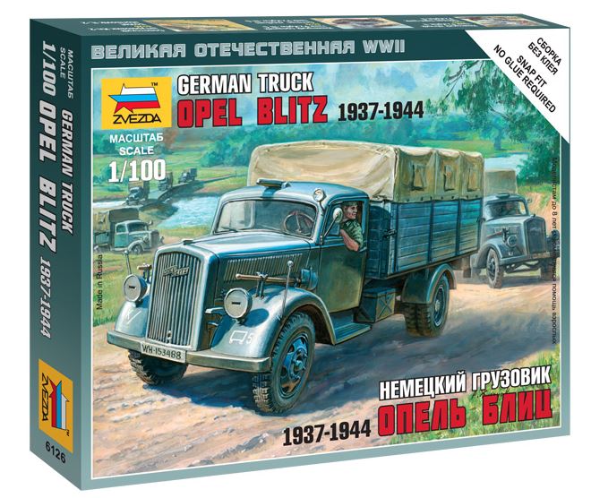 OPEL BLITZ 3T GERMAN CARGO TRUCK 1937-1944 KIT 1:100 - Zvezda - Z6126