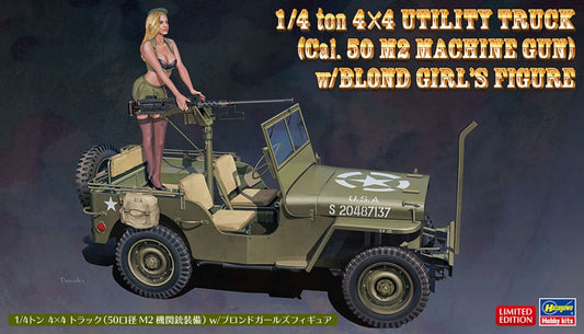 1/4 ton 4x4 TRUCK W/CAL.50 M2 MACH GUN W/BLONDE GIRL FIGURE KIT 1:24 - Hasegawa - HA52283