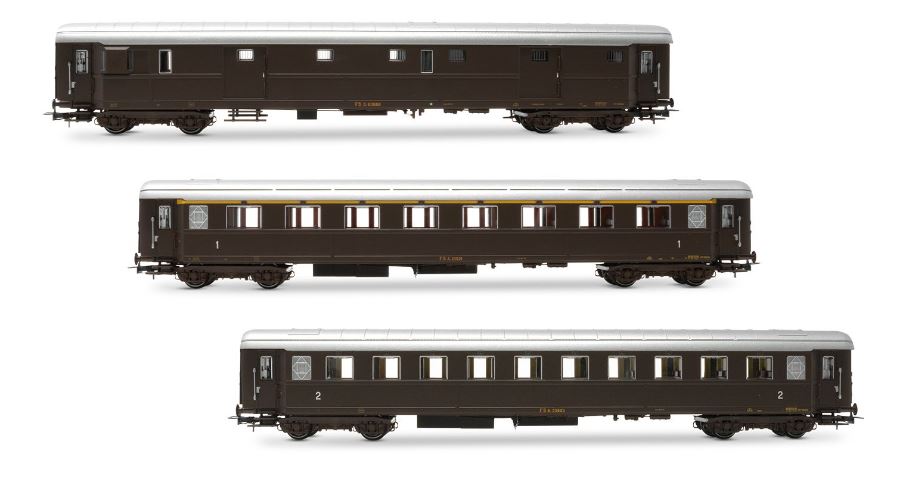 FS 3 CARROZZE 1 BAGAGL.1 1a CLASSE 1 2a CLASSE CASTANO LIVERY EP.IIIB - Rivarossi - HR4365