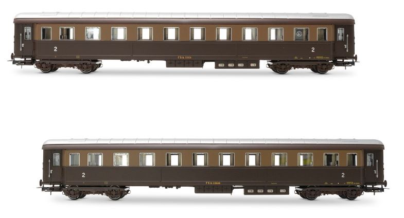 FS 2 CARROZZE 1 2a CLASSE C/SCOMPART.RISTORO 1 2a CLASSE EP.III-IV 1:87 - Rivarossi - HR4367