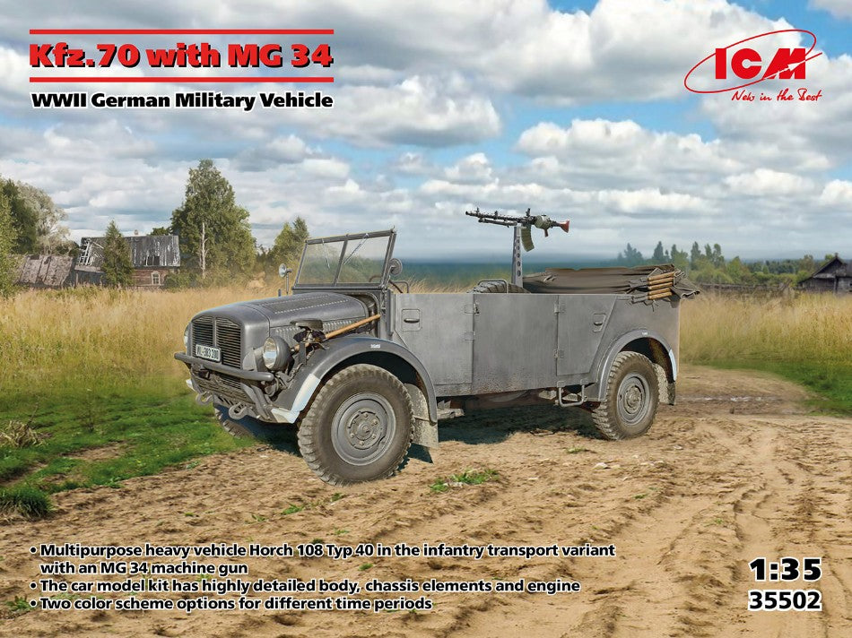 KFZ.70 WITH MG 34 WWII GERMAN MILITARY VEHICLE KIT 1:35 - ICM - ICM35502