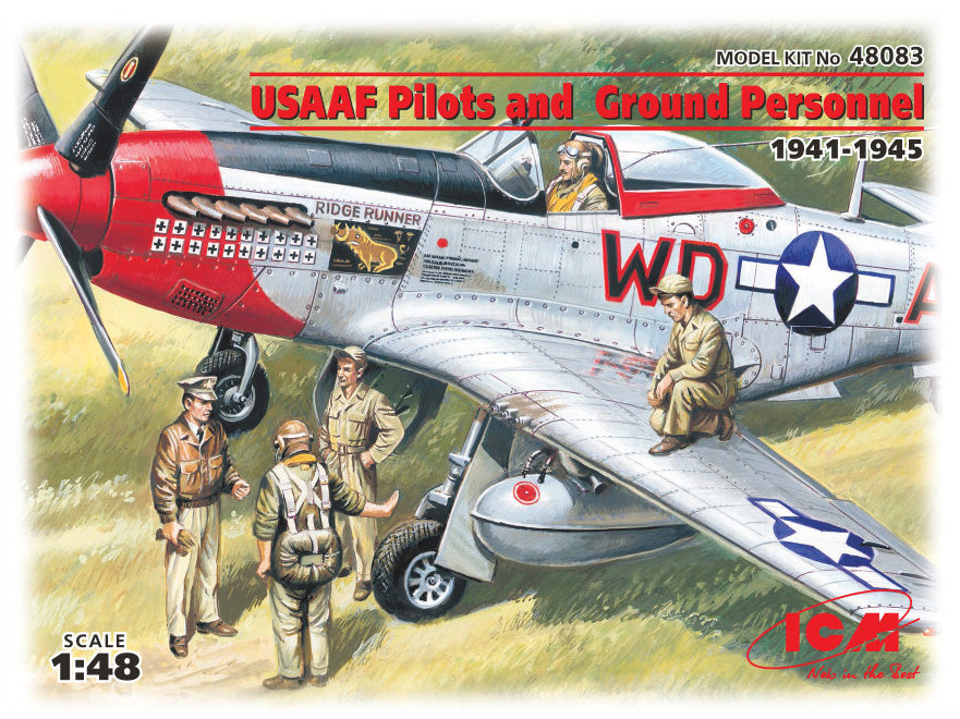 USAAF PILOTS 1941-45 5 FIGURES 3 PILOTS 2 MECHANICS KIT 1:48 - ICM - ICM48083