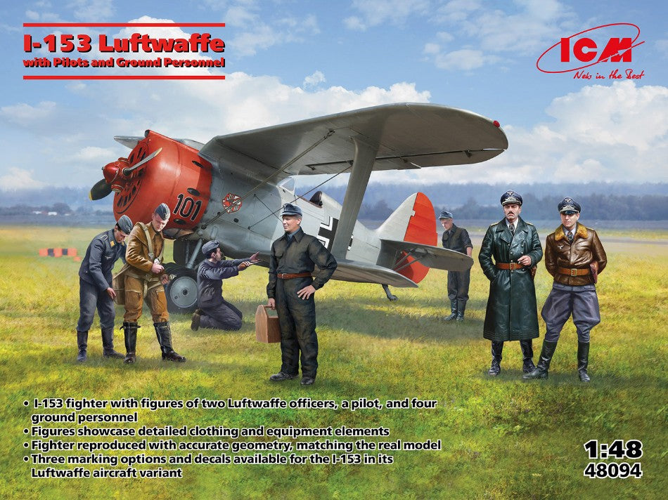 SOVIET I-153 WITH LUTWAFFE PILOTS AND GROUND PERSONNEL KIT 1:48 - ICM - ICM48094
