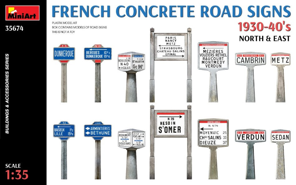 FRENCH CONCRETE ROAD SIGNS 1930-40 NORTH & EAST KIT 1:35 - Miniart - MIN35674