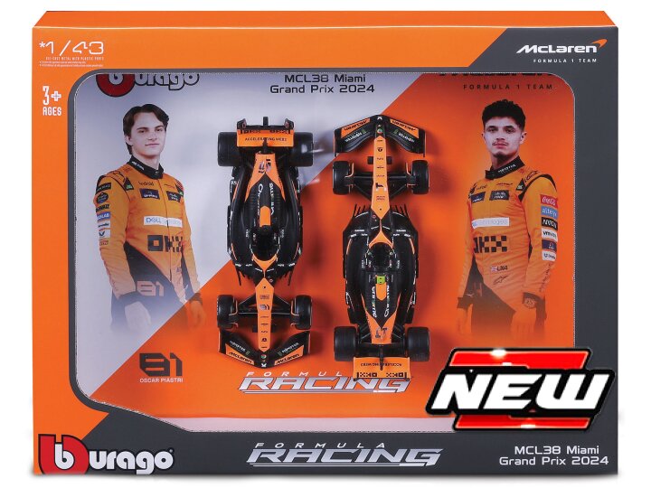 MC LAREN MCL38 SET N.4 L.NORRIS + N.81 O.PIASTRI 2024 1:43 - Burago - BU38109