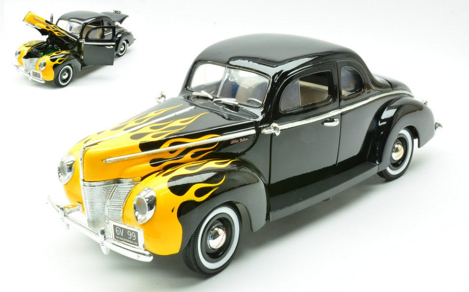 FORD DELUXE COUPE' 1940 YELLOW W/FLAMES 1:18 - MotorMax - MTM73108BKY