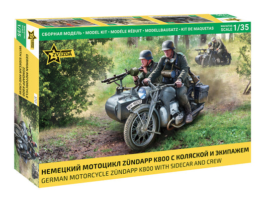 ZUNDAPP K800 MOTORCYCLE W/SIDECAR AND CREW KIT 1:35 - Zvezda - Z3717