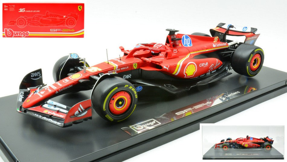 FERRARI SF-24 N.16 CHARLES LECLERC 2024 CON VETRINA 1:18 - Burago - BU16821
