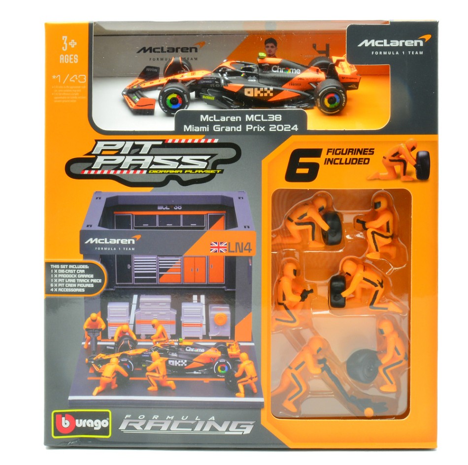 PIT STOP SET MC LAREN MCL 38 N.4 LANDO NORRIS 2024 1:43 - Burago - BU38451N