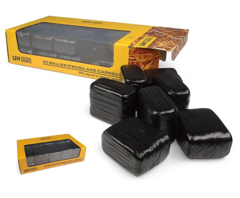SET 20 BALLE FIENO PRISMATICHE FASCIATE (BLACK COLOR) 1:32 - Universal Hobbies - UH6882