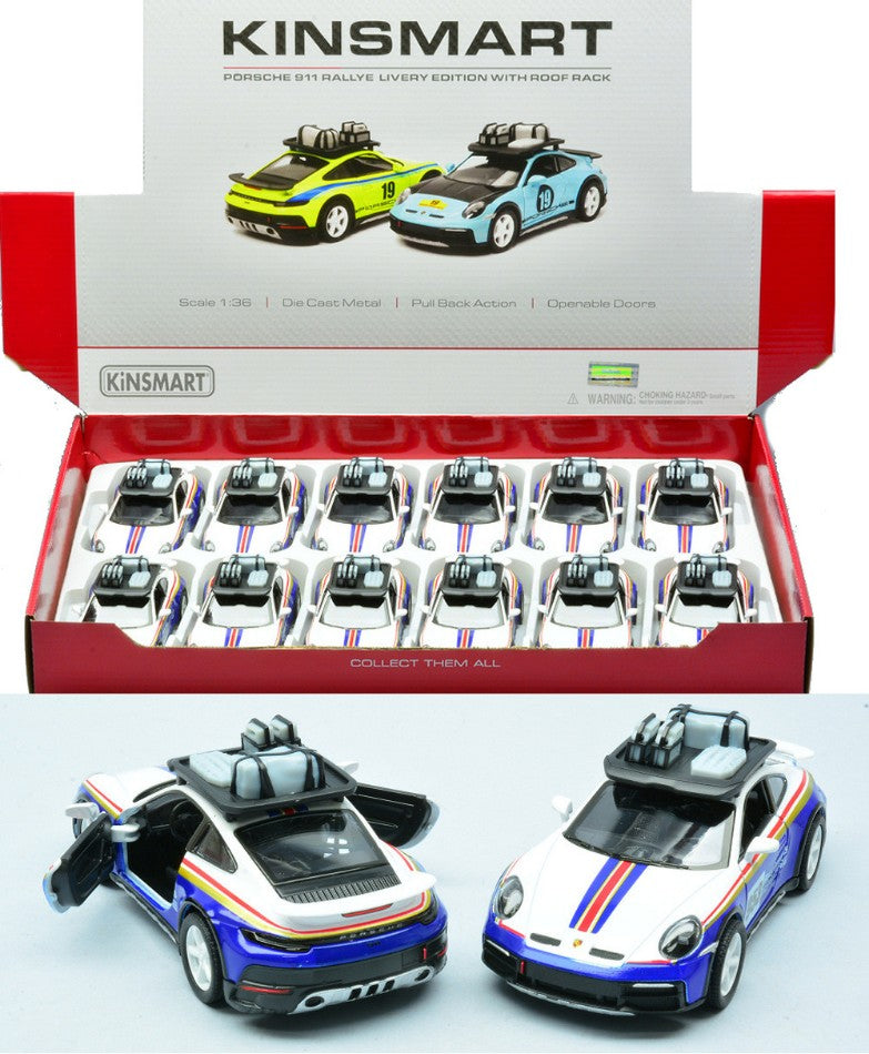 PORSCHE 911 RALLYE WITH ROOF RACK (5481DF) ROTHMANS LIVERY cm 12 1:36 - Kinsmart - KT18360