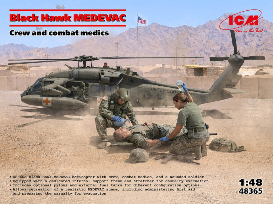 UH-60A BLACK HAWK MEDEVAC WITH FLIGHT MEDICS KIT 1:48 - ICM - ICM48365