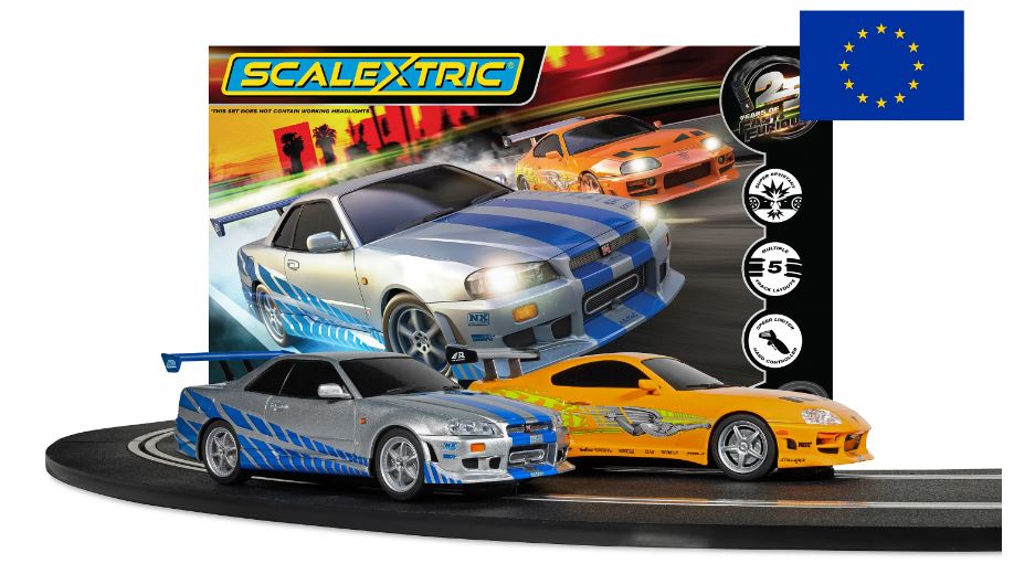 PISTA FAST & FURIOUS TOYOTA SUPRA & NISSAN R34 LUNGH.cm 158 1:32 - Scalextric - C1465P