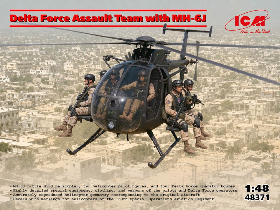 DELTA FORCE ASSAULT TEAM MH-6J W/6 FIGURES KIT 1:48 - ICM - ICM48371