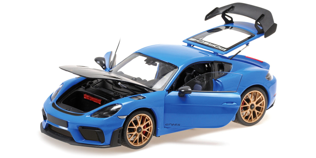 PORSCHE CAYMAN GT4 RS BLUE WITH WEISSACH PACKAGE 2024 - 1/18 - Minichamps