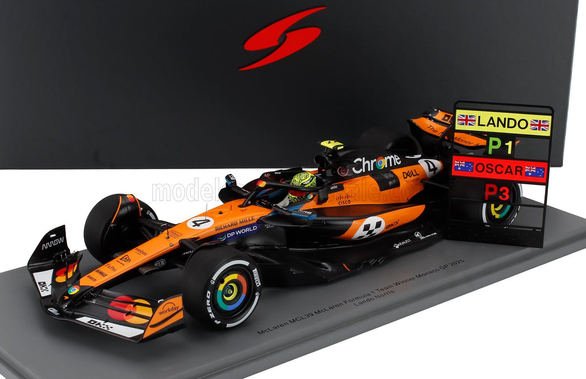 McLaren - F1 MCL39 n°4 (2025) 1:18 - Lando Norris - Winner Monaco GP - World Champion - With Pit Board - Spark