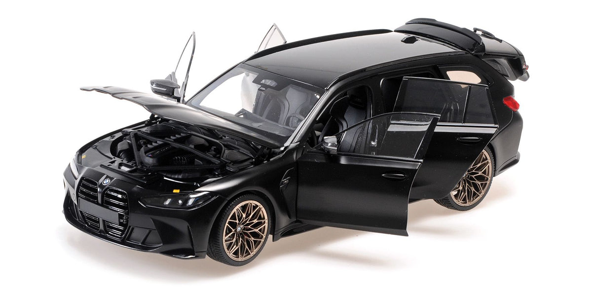 BMW M3 TOURING MATT BLACK WITH GOLD MAGNESIUM WHEELS 2024 - 1/18 - Minichamps