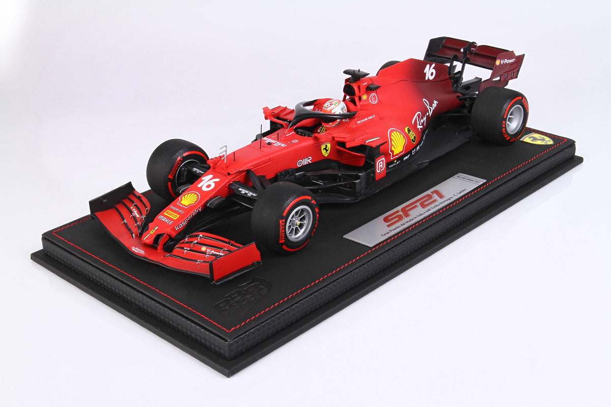 FERRARI SF21 GRAN PREMIO DEL MADE IN ITALY E DELL EMILIA ROMAGNA C. LECLERC CAR N. 16 RED SOFT TIRES TECHNICAL FABRIC BASE 1:18 - BBR Models - BBR211816DIEDRY