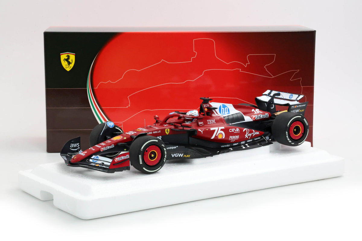 FERRARI SF25 MONACO LIVERY FOR 75 YEARS WITH SHELL LECLERC - SECONDO POSTO - POLYFOAM 1:18 - BBR Models - P18267C16