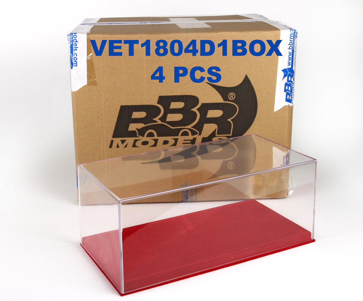 VETRINA CON BASE IN ALCANTARA ROSSA E CUCITURA ROSSA 4 PCS BOX 1:18 - BBR Models - VET1804D1BOX