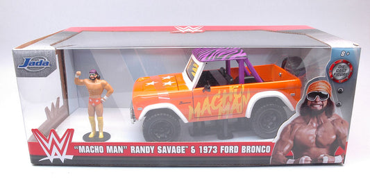 FORD BRONCO 1973 W/MACHO MAN FIGURE ORANGE/PURPLE/WHITE 1:24 - Jada Toys - JADA32046