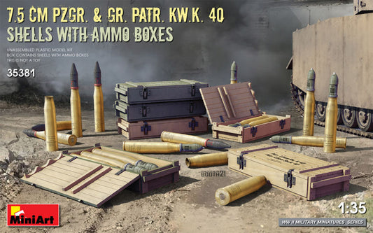7,5 cm Pzgr.& Gr.Patr.Kw.K.40 SHELL WITH AMMO BOXES KIT 1:35 - Miniart - MIN35381