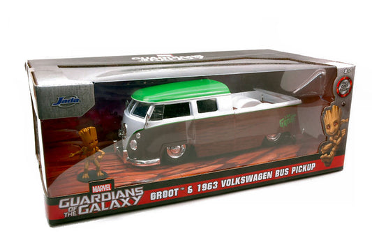 VW BUS PICK UP GUARDIANS OF THE GALAXY BROWN/WHITE 1963 W/GROOT 1:24 - Jada Toys - JADA31202