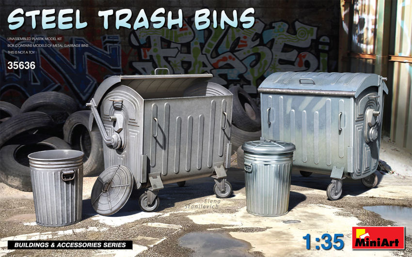 STEEL TRASH BINS KIT 1:35 - Miniart - MIN35636