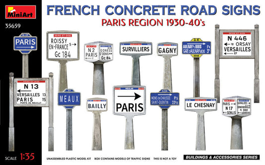 FRENCH CONCRETE ROAD SIGNS 1930-40s PARIS REGION KIT 1:35 - Miniart - MIN35659