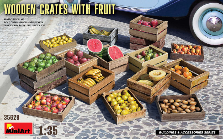 WOODEN CRATES WITH FRUITS KIT 1:35 - Miniart - MIN35628