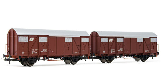 FS 2 UNITA' DI CARRI CHIUSI Gs A PARETI PIATTE EPOCA IV-V 1:87 - Rivarossi - HR6506