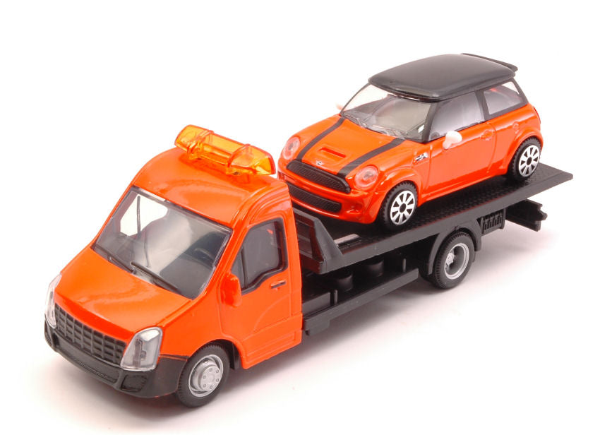 MINI COOPER + FLATBED TRANSPORTER 1:43 - Burago - BU31405