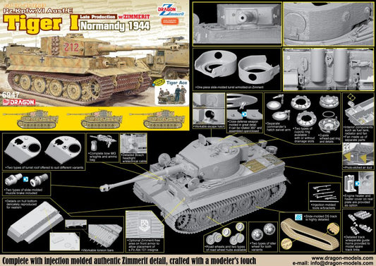 TIGER I LATE PRODUCTION W/ZIMMERIT (NORMANDY 1944) KIT 1:35 - Dragon - D6947
